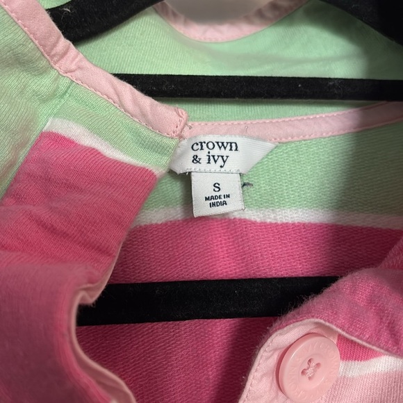 Crown & Ivy Pink and Green Rugby Sweatshirt Pullover - Picture 2 of 4